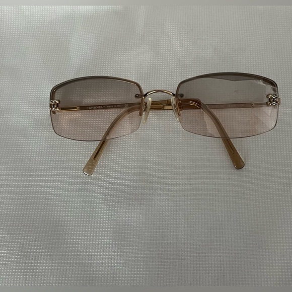 Authentic Chanel Y2K Rhinestone CC Light Brown Tinted Rimless Sunglasses - Picture 5 of 13